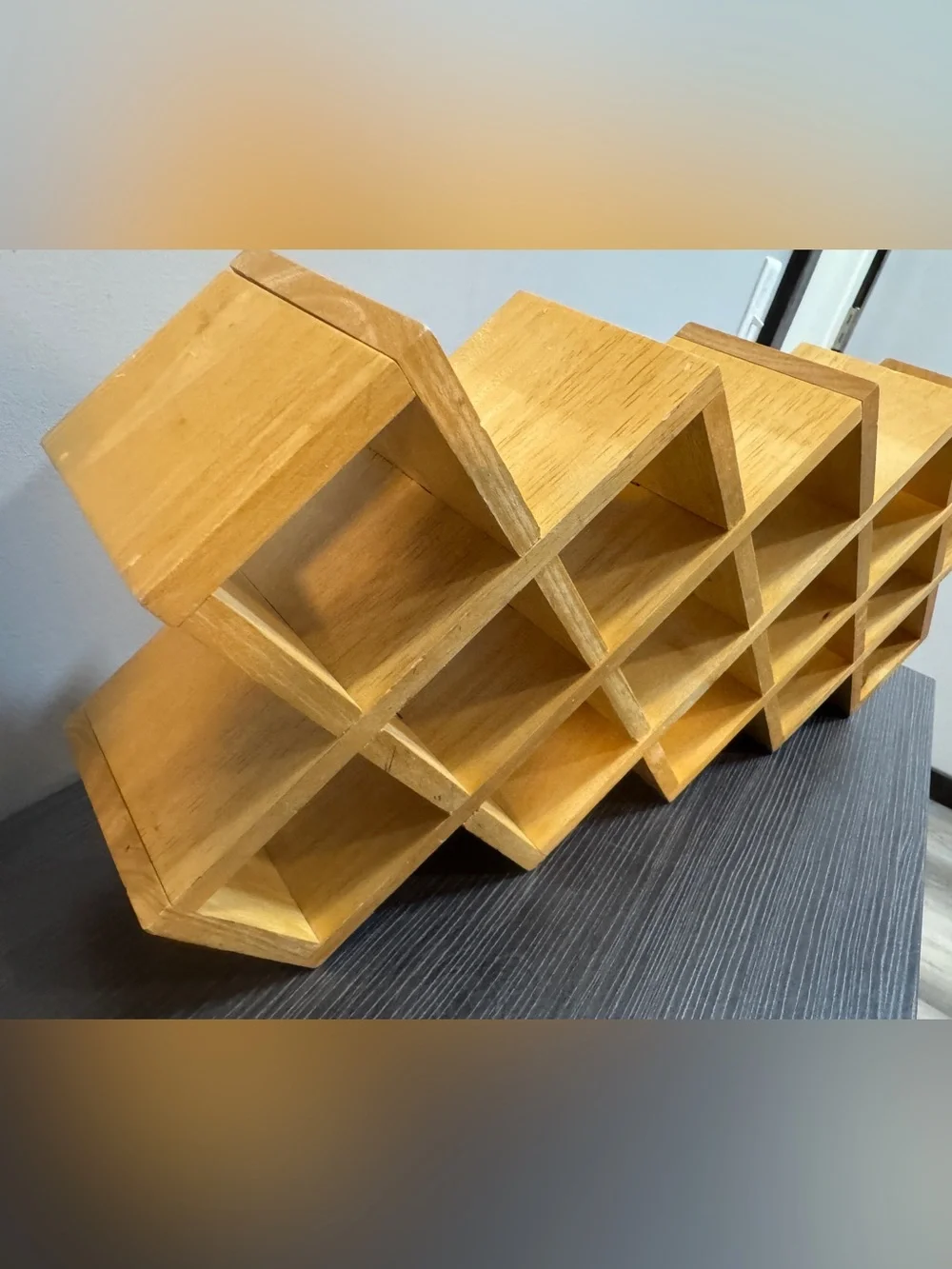 Wooden Diamond Grid Wall Shelf Spice Rack or Knicknacks - Natural Brown